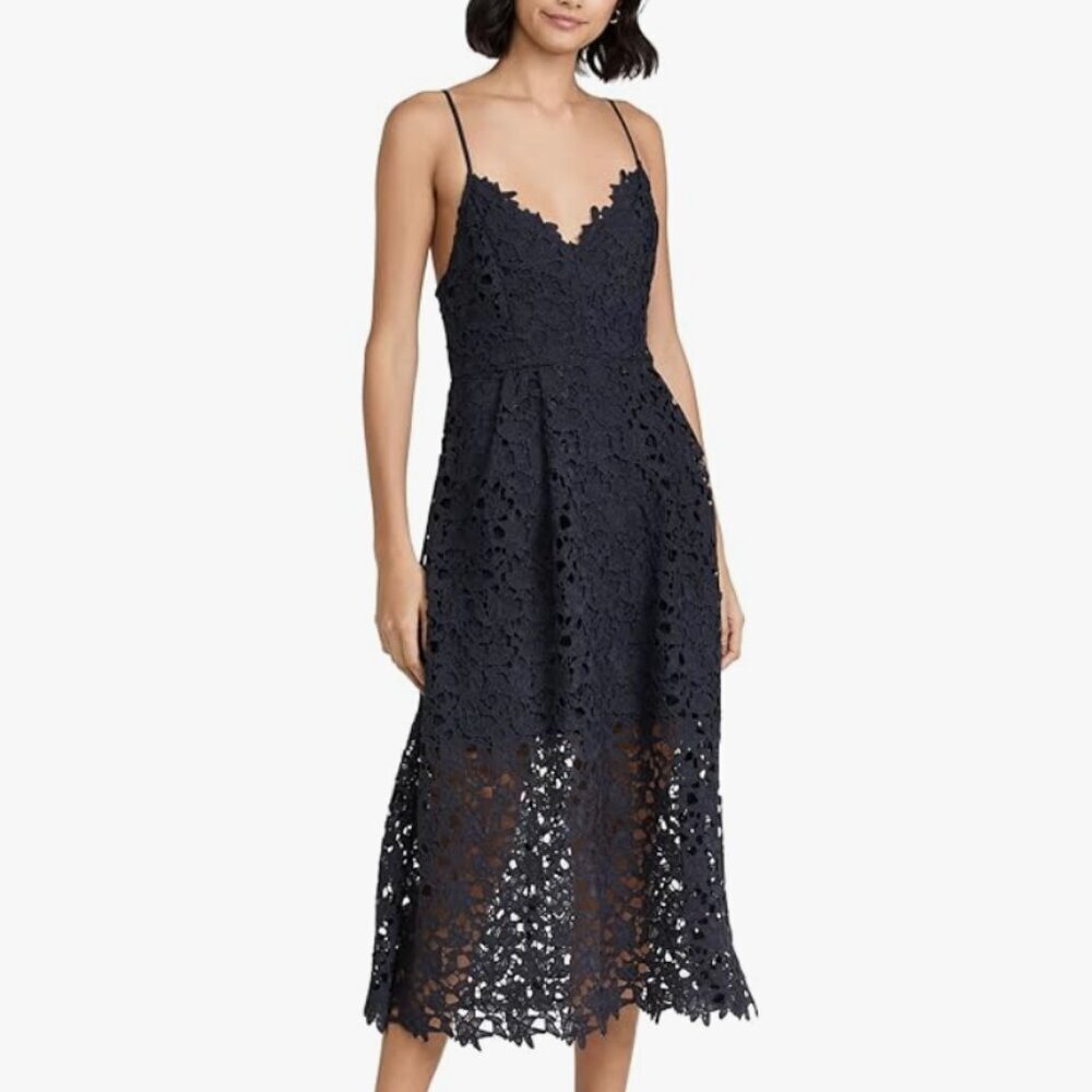 ASTR The Label Navy India Ink Womens Size Medium Sleeveless Lace Dress - Picture 6 of 9